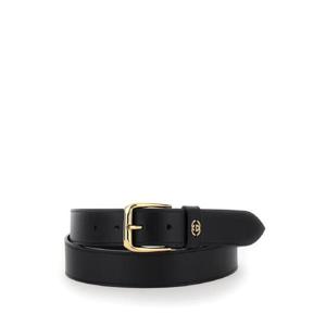 GUCCI 가죽 남자용 사각형 버클과 상호 잠금 G가 있는 검은색 벨트 673921AP00G1000