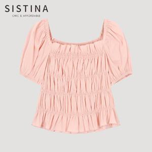[SISTINA] 인기 스모킹 퍼프 스퀘어넥 블라우스_AWWBLO21100_LP
