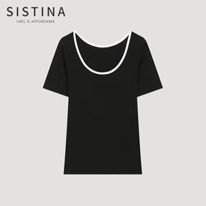 [SISTINA] 인기 슬림핏 골지 스쿱넥 티셔츠_AAJTSO21090_BK