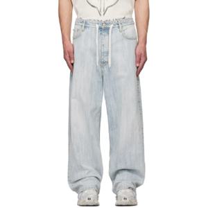 25 SS 발렌시아가 남성 블루 링 블리치 워싱 배기 데님 진 242342M186004