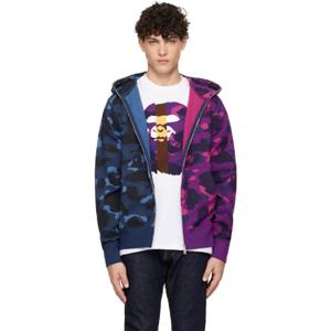 25 SS BAPE 남성 네이비   퍼플 컬러 카모 세퍼레이트 샤크 집업 후드티 242546M202027
