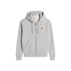 아미 스몰 하트 로고 루프백 오가닉 코튼 플리스 후드 집업 헤더 애쉬 그레이 BFUSW435-730-0951