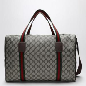 GUCCI 베이지색과 에보니 GG 원단으로 된 웹 디테일이 들어간 중간 크기 더플백 758664FACK7/XH_GUC-9768