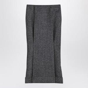 PRADA 블랙/화이트 울 위브 미디 스커트 P114YOOO15K8/XH_PRADA-F0002