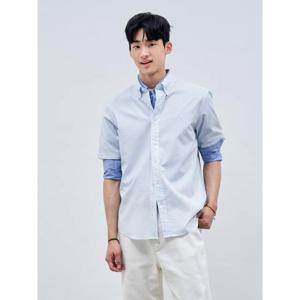 [빈폴멘] 강연 시어서커 솔리드 반소매 셔츠  스카이 블루 (BC4465O41Q)
