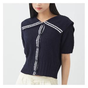 [미쏘]꼬리사 카라 배색 반팔 가디건 (MIWCKC516T-T)