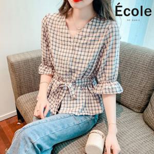 [에꼴드파리]로이 체크 블라우스_F34WBB001Z