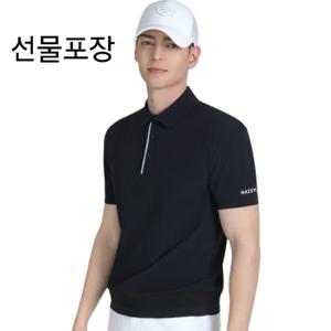 [헤지스골프] 네이비 남성 우븐 펀칭 반팔 카라 티셔츠HUTS5B353N3