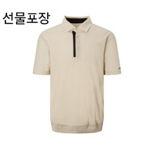 [헤지스골프] 베이지 남성 우븐 펀칭 반팔 카라 티셔츠HUTS5B353I1