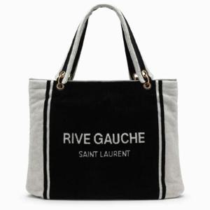 SAINT LAURENT 블랙 앤 화이트 테리 천 소재의 리브 고쉬 토트백 735067FABKR/XE_YSL-1070