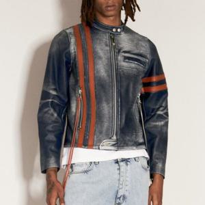 25 SS 이티스 Damon 다몬 스탠드 카라 레더 자켓 네이비 A335001 Navy Stripe