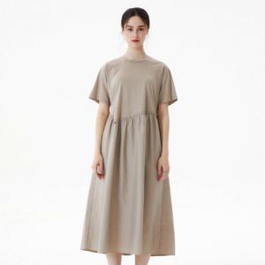 샵앤) 여성 사이드 포켓 쿨소재 허리셔링 A라인 반팔 미디 원피스 CL-WOP0286