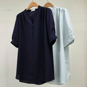 [아이우먼]빅사이즈반팔블라우스 U526L505 나르샤주름숄더블라우스 OL