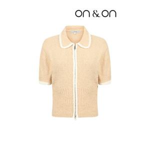 [온앤온]라인 배색 카라 집업 반팔 니트 가디건(MK2MD399)