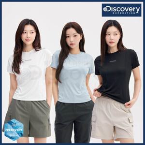 디스커버리 25년 여름 신상 여성 프레시벤트/냉감 절개 스트레치원단 반팔티셔츠/기능성캐주얼/세미크롭/슬림핏 DWRS96053-DXMIA