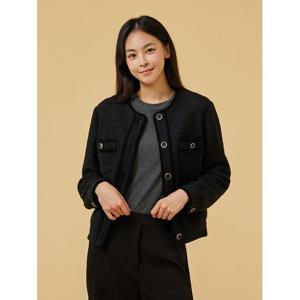 [자주]블랙 여 라운드넥 포켓 트위드 자켓 J102401031