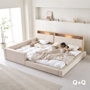 아씨방가구 릴렉스업 저상형 LED 수납 세이프 패밀리침대 Q+Q