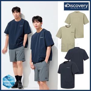 디스커버리 25년 여름 신상 남성 프레시벤트/냉감 우븐 허리포켓 나일론 반팔티셔츠/기능성캐주얼티셔츠 DMRS8I053-DXMIA