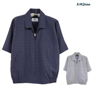 SMJ1127 어르신 카라 반팔 점퍼 린넨st. 여름 반팔 점퍼