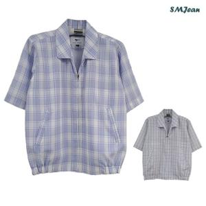 SMJ1128 어르신 카라 반팔 점퍼 린넨st. 여름 반팔 점퍼