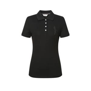 헤지스 여성 25SS 면블랙 스와로브스키 빅퍼피 로고 슬림핏 피케 반소매 카라 티셔츠 HSTS5BC39BK