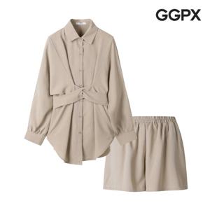 [GGPX] 쉬폰 레이어드 랩 셔츠 팬츠 투피스 (GP3OP026F)