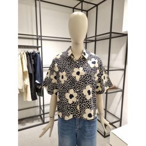 페이지플린  (F5BBL518) 카라넥 도트 플라워 반팔 셔츠