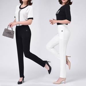 제이케이 국산 여성 여름 나일론 자수 쿨 팬츠 스판 골프 일자 바지