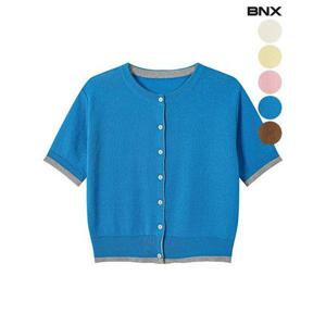[BNX]여성 배색 라운드넥 반소매 가디건