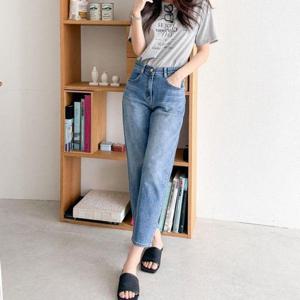 [다잇템]여자 9부 세미 속밴딩 편한 배기팬츠 청바지