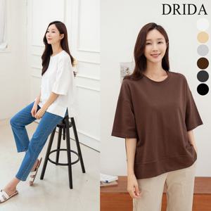 드리다 여름 여자 라운드 박시 루즈핏 캐주얼 빅사이즈 반팔 티셔츠 40-50대 중년여성 엄마옷 미시 출근