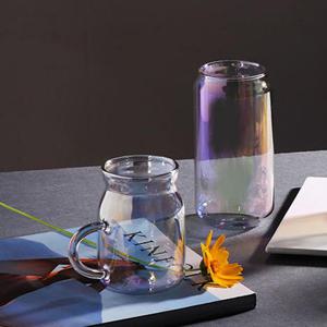 홀로그램 오로라 손잡이 머그컵 홈카페 예쁜 내열 유리컵 인테리어 소품 330ml