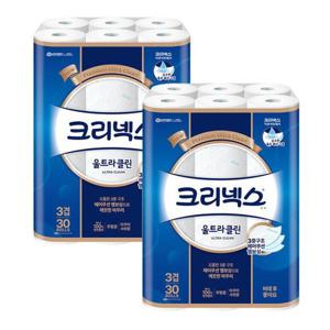[크리넥스]크리넥스 화장지 3겹 천연펄프 울트라클린 27M 30롤X2팩