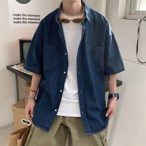 [RGML3POQ]남성 여름 데님셔츠 청남방 반팔셔츠 데님남방
