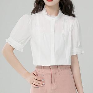 [블랙퀸] 안루지 레이스넥 반팔셔츠 blk003543