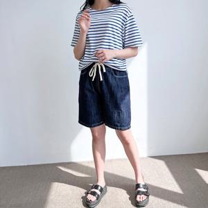 여성 꾸안꾸 데일리 카르트 린넨 청 반바지 팬츠