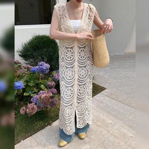 [무드무드] 크로셰 펀칭 롱 베스트 가디건