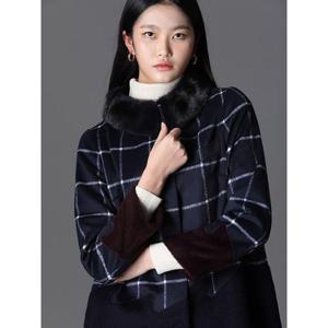 [르오트]밍크퍼 체크 배색 울코트