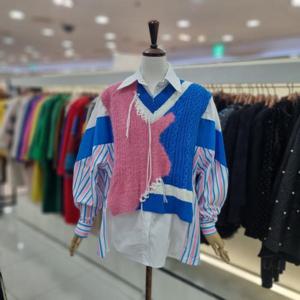 [르니앤맥코이]니트조끼 배색 루즈핏 셔츠 ML11BL500