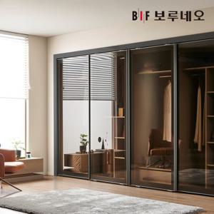 보루네오 E0 강화유리 슬라이딩 붙박이장 360cm 12자 댐핑도어