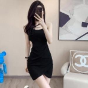 [옷자락] 여자 셔링 허리 옆트임 끈나시 슬림핏 미니 원피스