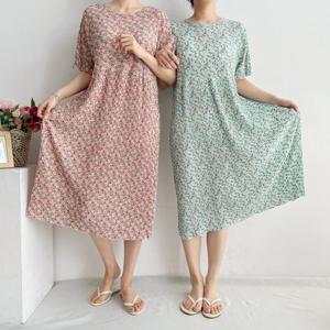 꽃송이 주름원피스 라운드넥 데일리 원피스 가벼운 원피스