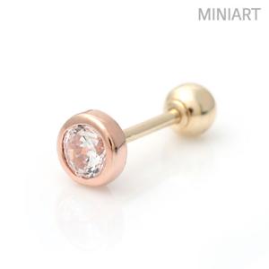 14K 핑크라운드 큐빅 4mm 로즈골드 금 피어싱 여자 귀걸이 TR115