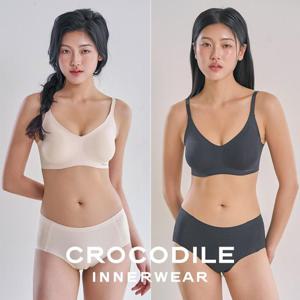 [크로커다일] 감탄브라 소프트 쿨인견 쉘론 볼륨핏 패드일체 후크형 브라+팬티 4종세트CDW5N2122_T