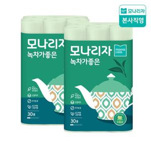 모나리자 녹차가좋은 3겹 30M*30롤 2팩 천연펄프 화장지 (총60롤)