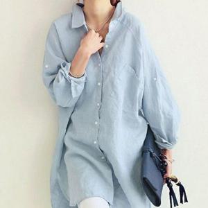 여성 남방 셔츠 블루 롱남방 면셔츠 간절기 데일리룩 (WB09C7E)