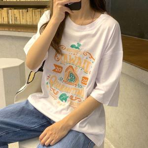여자티셔츠 시원한 면 반팔 프린팅 예쁜 반팔티 티셔츠