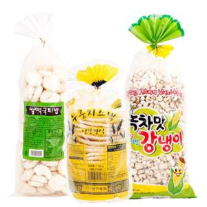 [예찬] 옛날과자 3종 모듬(뻥튀기120g+떡뻥140g+녹차맛강냉이380g/각1봉)