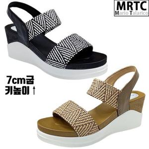 [마리오탈라리코]라탄자수 웨지힐 슬링백샌들 7cm굽 여성키높이샌들