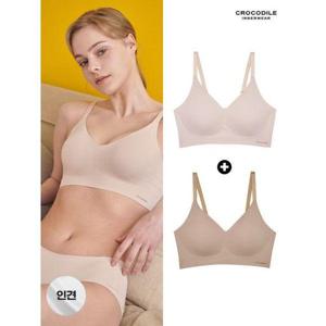 [크로커다일 이너웨어]쿨 인견 스트랍 감탄브라 1+1 오트밀+베이지